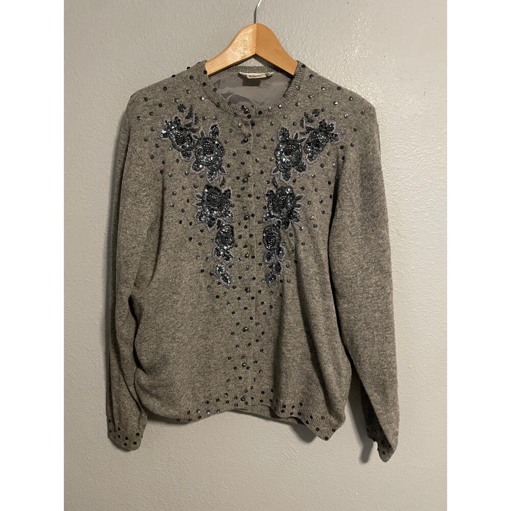 Vintage Mitra Designs Sweater Womens 48 Beaded Sequin Angora Lambswool 80s READ